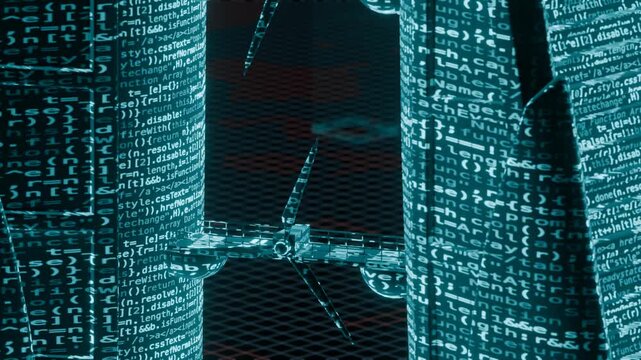 binary code background with futuristic city 