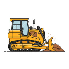 Powerful yellow bulldozer with tracks pushing a pile of dirt, a heavy construction vehicle