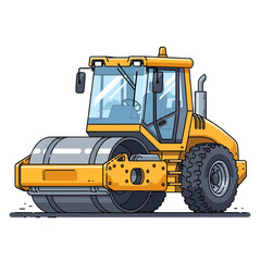 Vibrant yellow road roller compactor vehicle illustration for construction and roadwork concepts
