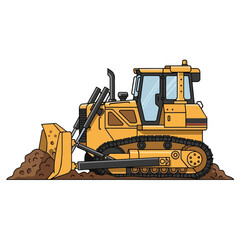 Illustration of a yellow bulldozer heavy machinery pushing a pile of dirt at a construction site