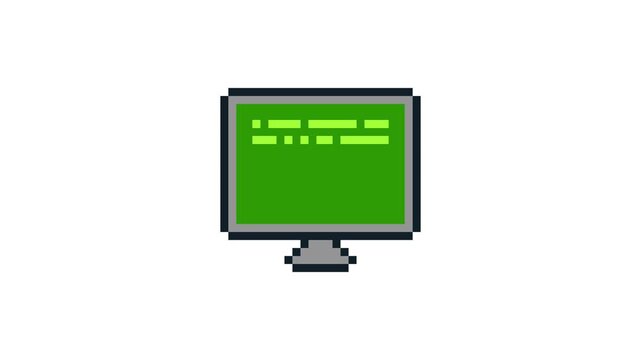 8-bit pixel art code icon on the green computer screen. looped animation 4k 30fps