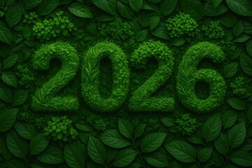 Green Nature Theme for Year 2026 with Leaves and Grass Elements for Freshness and Growth