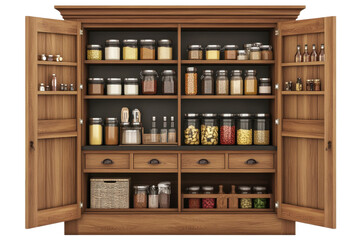 Stylish kitchen pantry cabinet with organized shelves for dry goods and condiments in a modern home setting