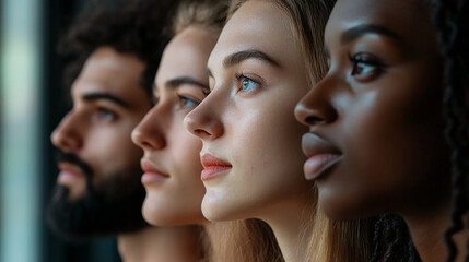 Diverse Group Of People Gazing Outward In Contemplation For Collaboration And Focus, Emphasizing Unity And Inspiration