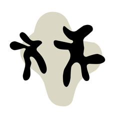 Abstract modern illustration, two irregular black wiggly shapes on soft grey blobby background. Minimalist and trendy design perfect for contemporary art prints, posters, backgrounds, packaging.