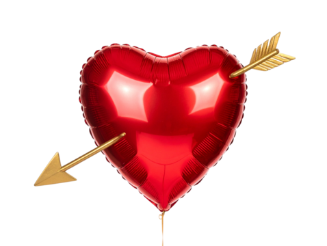 Red Romantic Heart Balloon Pierced by Cupid Arrow, Valentine’s Day Symbol 