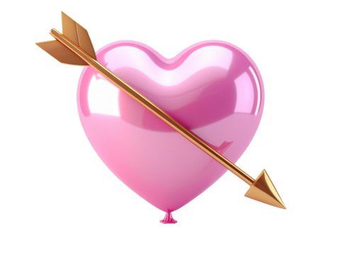 Minimalist Pink Heart Balloon with Gold Cupid Arrow, Modern Love Concept 