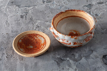 Shino-yaki Kobachi Shino Ware Kiyoyama Kiln Lidded Condiment Bowl Japan Vintage