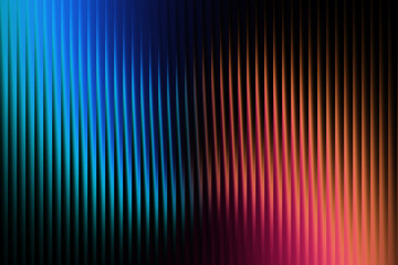 Abstract backdrop with a vertical ribbed pattern, showcasing a striking contrast between deep black, electric blue, vibrant teal, and warm orangepink hues
