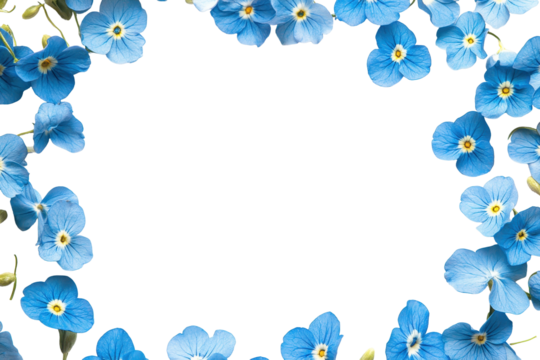 Whimsical forget-me-not petals create a charming frame around a blank space for creative use and expression during spring's delightful bloom season