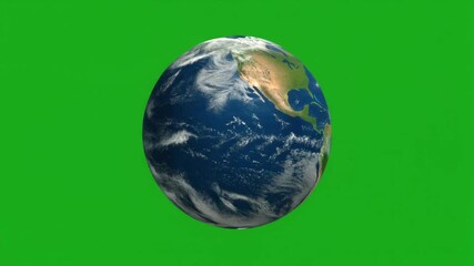 Planet earth rotating slowly against a vibrant chroma key green background, ideal for video new