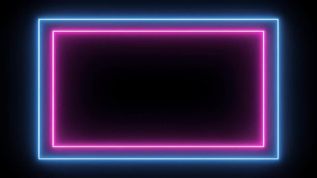 Glowing Neon Rectangle Frame Blue Pink Electric Light Border Abstract Background Seamless Loop 4k animation video