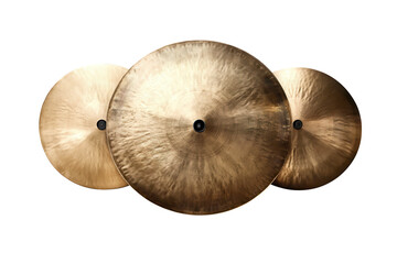 Beautifully crafted cymbals isolated on a transparent background, showcasing their refined design and shine for use in music and sound-related projects