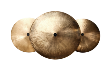 Beautifully crafted cymbals isolated on a transparent background, showcasing their refined design and shine for use in music and sound-related projects