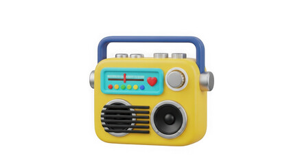 Fototapeta premium Retro yellow radio isolated on transparent background 