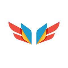 Modern abstract wings logo design with vibrant red blue and yellow colors.