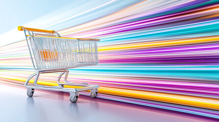 Shopping Cart in Motion with Streaks of Colorful Light Trails mo