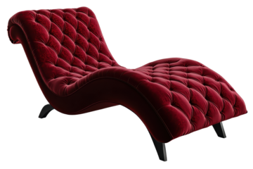 Red chaise lounge with tufted design enhances modern decor and provides a comfortable seating option for relaxation or lounging in any stylish setting