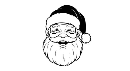 Black and white vector illustration of a smiling Santa Claus face, white background