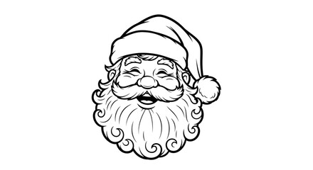 Black and white vector illustration of a smiling Santa Claus face, white background