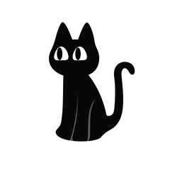 Sitting Cat Illustration. Calm Cat Pose. Calm Feline Sitting Pose. Sitting Black Cat