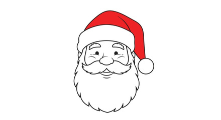Vector illustration of Santa Claus face with beard and hat in outline style, white background