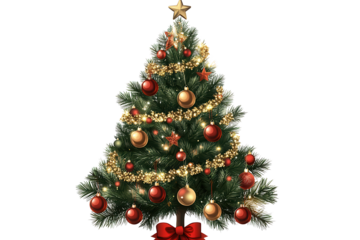 Christmas tree beautifully decorated with colorful ornaments and a shining star at the top in a festive setting