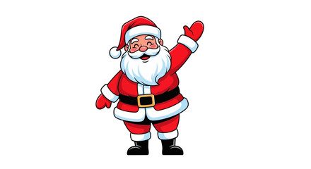 A vector illustration of a happy Santa Claus waving his hand, white background