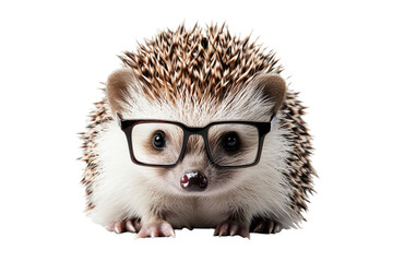 Obraz premium Hedgehog with glasses poses adorably for a close-up in bright lighting, showcasing its unique features and charming personality