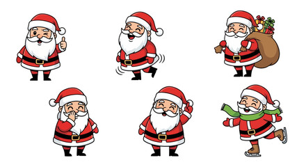 Collection of cute Santa Claus character vector illustrations in various poses, white background