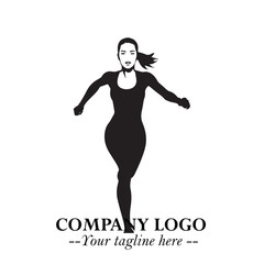 Beautiful Woman Running Illustration in Black on White Background in Dynamic Minimalist Vector Design
