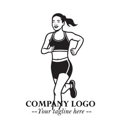 Beautiful Woman Running Illustration in Black on White Background in Dynamic Minimalist Vector Design