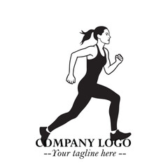 Beautiful Woman Running Illustration in Black on White Background in Dynamic Minimalist Vector Design