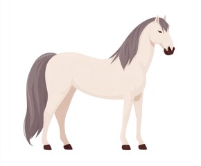 Obraz premium Elegant white horse standing gracefully with flowing mane and tail in a minimalist style