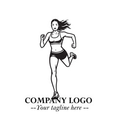 Beautiful Woman Running Illustration in Black on White Background in Dynamic Minimalist Vector Design