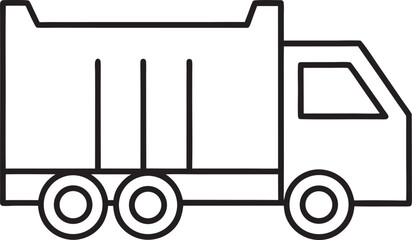 Simple Line Art Icon of a Dump Truck with Three Wheels on Each Side