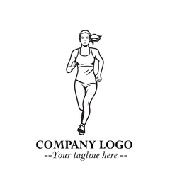 Beautiful Woman Running Illustration in Black on White Background in Dynamic Minimalist Vector Design