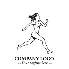 Beautiful Woman Running Illustration in Black on White Background in Dynamic Minimalist Vector Design