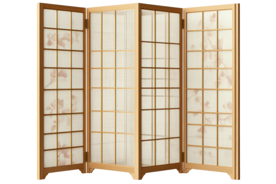 Room divider screen made of natural wood with a decorative pattern creates a stylish and functional space in a modern home setting