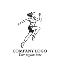 Beautiful Woman Running Illustration in Black on White Background in Dynamic Minimalist Vector Design