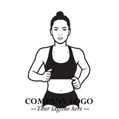 Beautiful Woman Running Illustration in Black on White Background in Dynamic Minimalist Vector Design