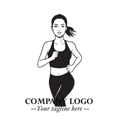 Beautiful Woman Running Illustration in Black on White Background in Dynamic Minimalist Vector Design