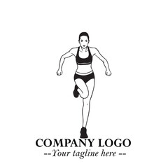 Beautiful Woman Running Illustration in Black on White Background in Dynamic Minimalist Vector Design