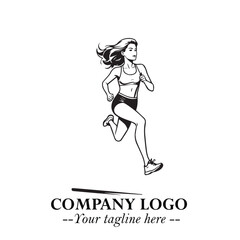 Beautiful Woman Running Illustration in Black on White Background in Dynamic Minimalist Vector Design