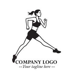 Beautiful Woman Running Illustration in Black on White Background in Dynamic Minimalist Vector Design