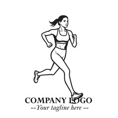 Beautiful Woman Running Illustration in Black on White Background in Dynamic Minimalist Vector Design