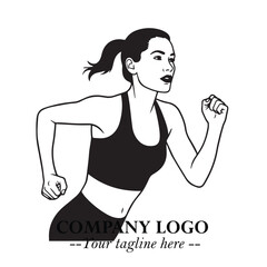 Beautiful Woman Running Illustration in Black on White Background in Dynamic Minimalist Vector Design