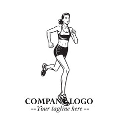 Beautiful Woman Running Illustration in Black on White Background in Dynamic Minimalist Vector Design