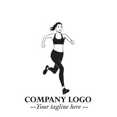 Beautiful Woman Running Illustration in Black on White Background in Dynamic Minimalist Vector Design