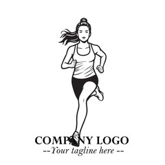 Beautiful Woman Running Illustration in Black on White Background in Dynamic Minimalist Vector Design